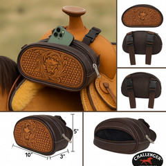 Challenger Pebbled Brown Leather Hand-Tooled Saddle Pommel Bag 102QSA07