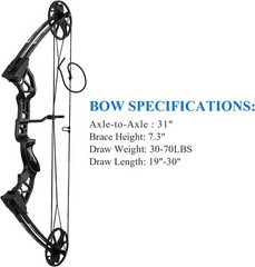 30-70Lbs Compound Bow Kit, 19″-30″ Draw Length For Adults Hunting Target RH
