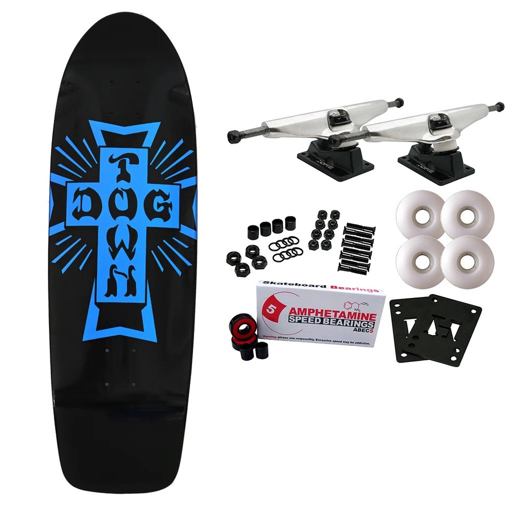 Dogtown Skateboard Complete Cross Logo 70s Rider Black/Blue 9.0″ x 30.575″