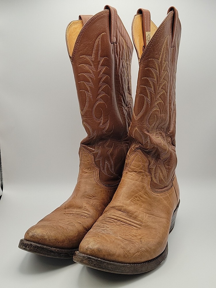 Nocona Brown Leather Western Men’s Boots Classic Patina USA Made 8.5 D Vintage