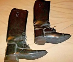 Her 7 1/2 B Black leather riding boots with laces & fancy toe, unused. Made USA