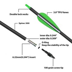 12Pcs 30″ Carbon Arrows Spine500 for Compound Recurve Bow Hunting Target Arrow