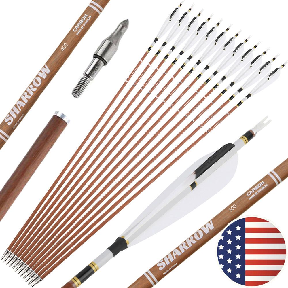 12X 31″ Pure Carbon Arrows Archery SP340-600 Compound Recurve Bow Tips Hunting