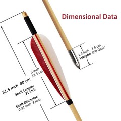 Luoyer 12 Pcs Wooden Archery Arrows Feathers Targeting Longbow Recurve Bow 31″