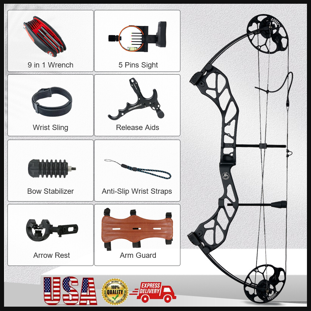 Archery Hunting Compound Bow Set 19-70lb Right Hand 320FPS Adult Shooting Target