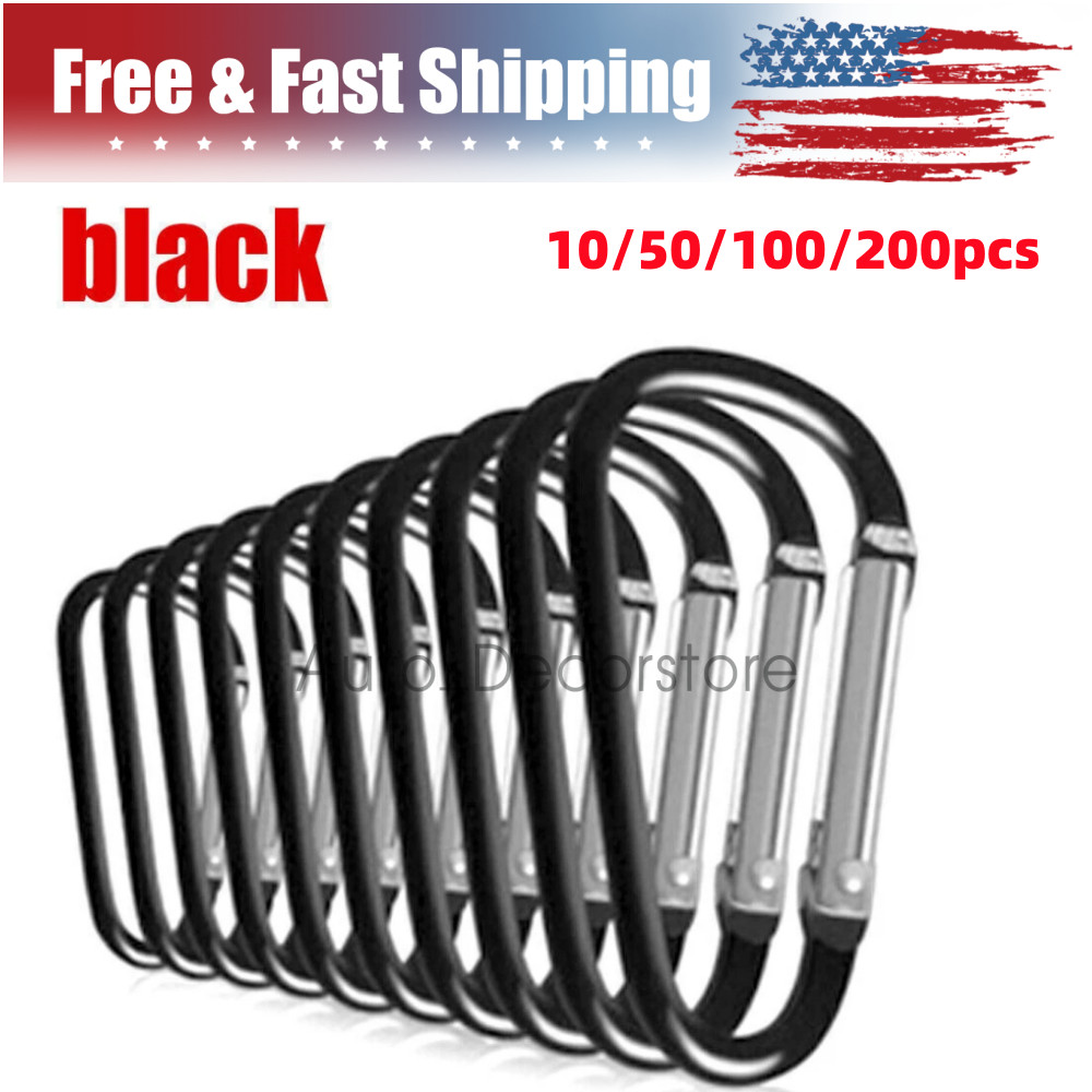 10-200 Pack Aluminum Carabiner D Shape Spring Clip Snap Key Hook Keychain Buckle