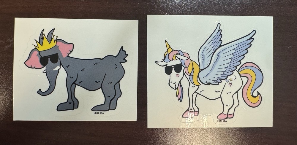Goat USA Lot Of 2 Stickers Elephant and Unicorn