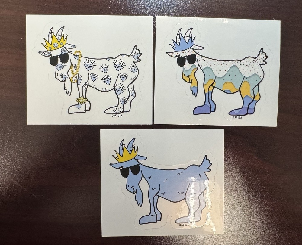 Goat USA Lot Of 3 Stickers Colorful Cake, Diamonds, and OG Blue