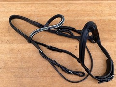 Vespucci Leather Dressage Bridle HEADSTALL w Black & Iridescent Crystal Browband