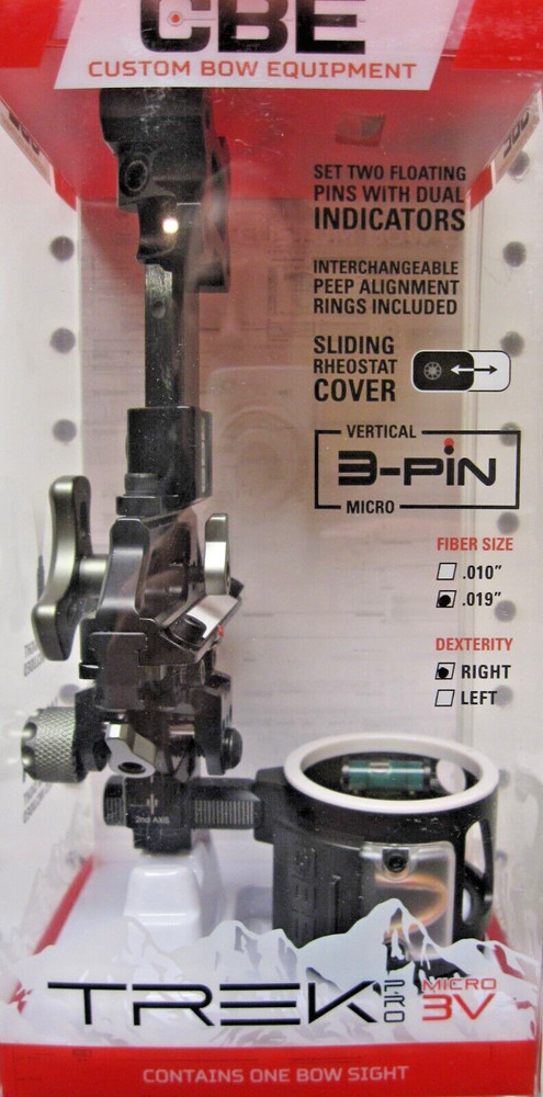CBE TREK PRO MICRO 3V VERTICAL PINS BOW SIGHT w/ Light .019″ RH-NEW