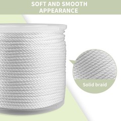 1/4 500ft White Solid Braid Nylon Rope 1100Ib High UV Resistance and Wear Resist