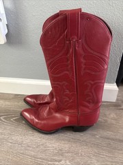 Vintage Tony Lama Women’s Red Leather Western Cowboy Boots, US Size 8B