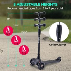 Hurtle Lightweight & Adjustable Mini Kickboard Scooter w/ LED Light Wheel -Black
