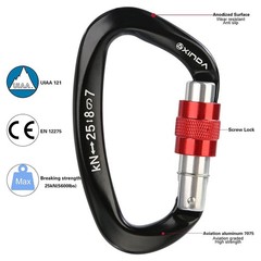 25KN Screw Locking D-Shape Carabiner, Heavy Duty Climbing Clip for Tree Rigging