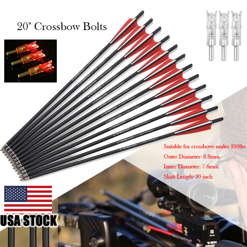 20″ Crossbow Bolts Carbon Arrows OD8.8mm Half Moon Nocks / LED Nocks Set Hunting
