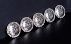 1-1/2″ SET 6 WESTERN SADDLE BLING SILVER ENGRAVED FLORAL BIG DIY LEATHER CONCHOS