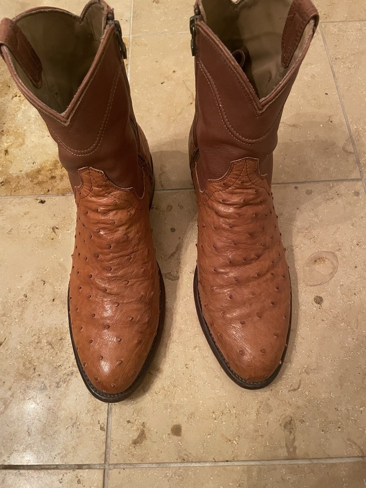 Tecovas The Dean Men’s 10D Full Quill Ostrich Leather Zip Cowboy Boots Brown
