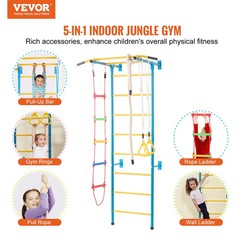 Indoor Jungle Gym for Toddlers, 5-in-1 Climbing Playset with Carbon Steel Swedi
