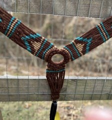 Genuine Mohair Multi String Western Breast Collar Brown and Teal Design