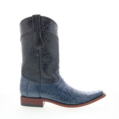 Los Altos Square Toe Caiman Belly Boot Mens Blue Wide Cowboy Western Boots