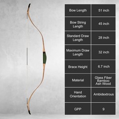 AF Turkish Horsebow 51″ 30lbs Traditional Recurve Bow Ambidextrous Horse Archery