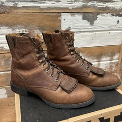 Ariat Heritage Lacer II Distressed Brown Leather Boots Size 8 Roper Toe W/Kiltie