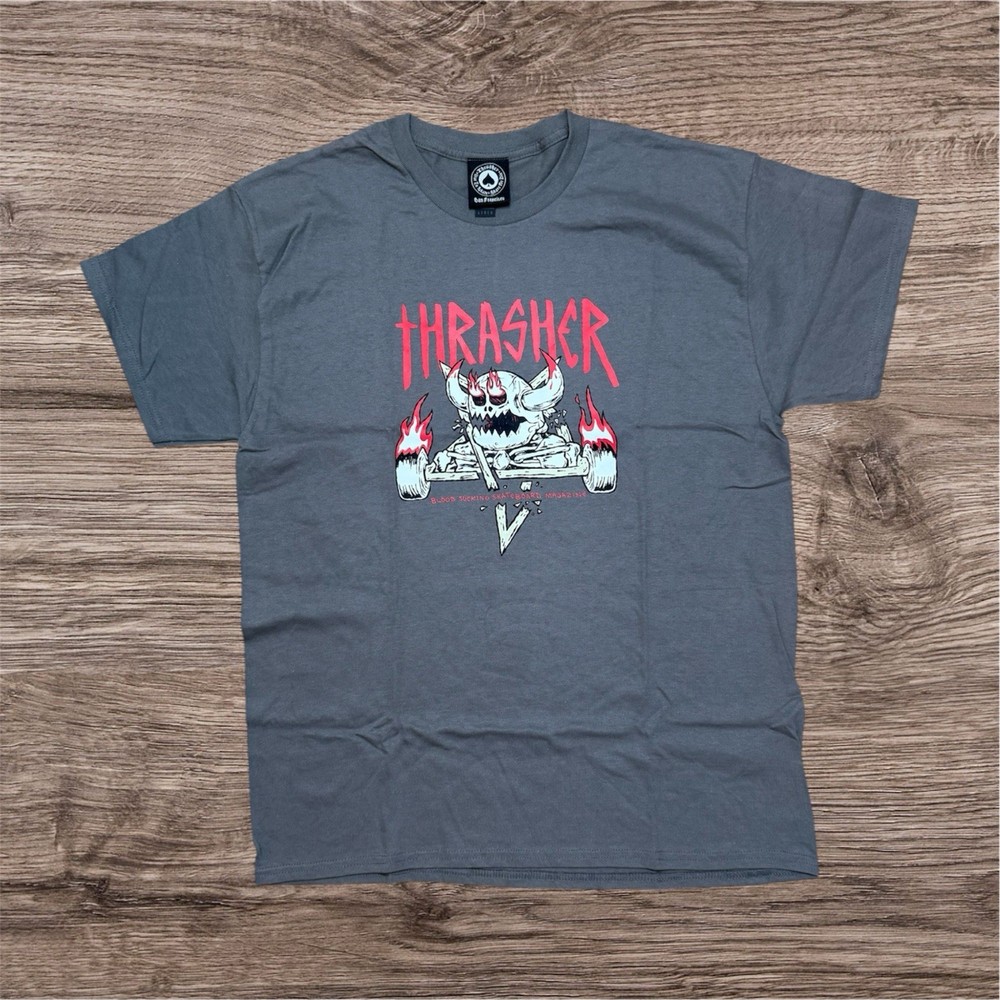 Thrasher x Toy Machine Monster Gram Charcoal Gray T-Shirt Size Large