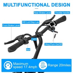 SPACEWALK Electric Scooter W/ Seats Ebike Power 20 Miles Range & 17.5Mph
