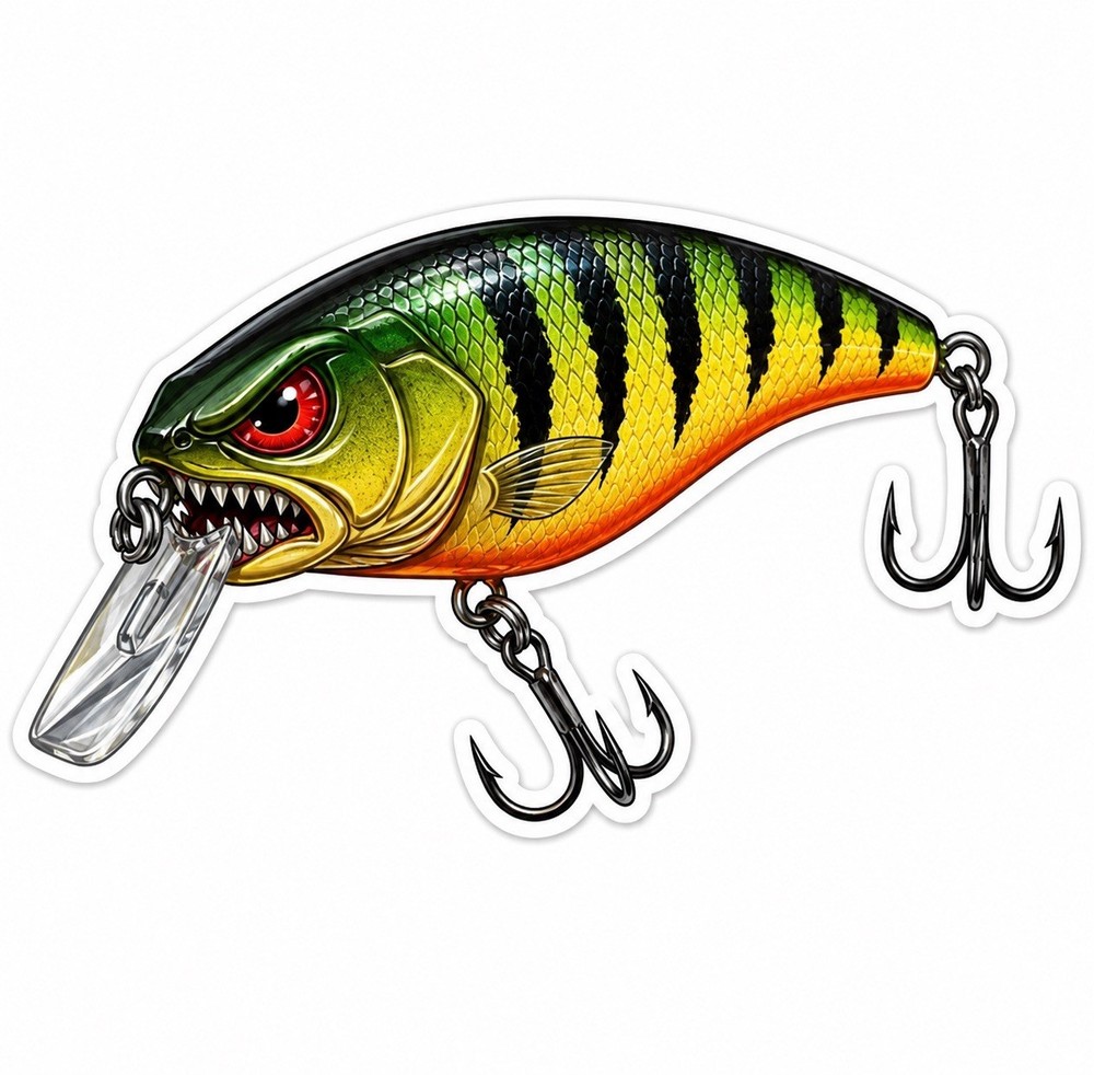 Angry fire tiger Lure Sticker Bass Fishing Decal Boat Tackle Crankbait