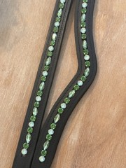 Leather Browband – Sewn-In Glass Rhinestones – Shades Of Green – 13-18”