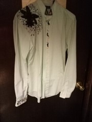 WOMENS WESTERN HORSEMANSHIP OR SHOWMANSHIP SHIRT LIGHT GREEN, WITH DESIGN SIZE M