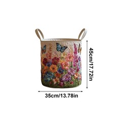 Butterfly & Flowers Quilted Laundry Basket Wildflower Landscape Storage Hamper