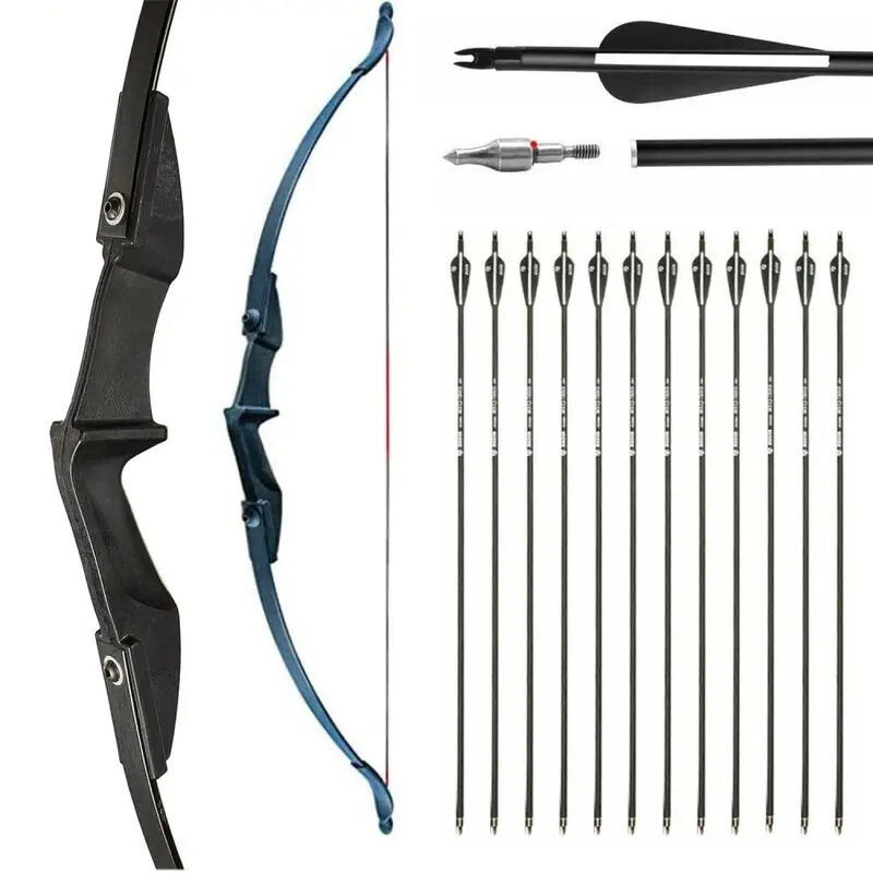Archery Recurve Bow and Arrows Set 57 in Takedown Bow 12Pcs 30“ Fiberglass Arrow
