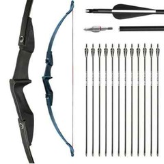 Archery Recurve Bow and Arrows Set 57 in Takedown Bow 12Pcs 30“ Fiberglass Arrow