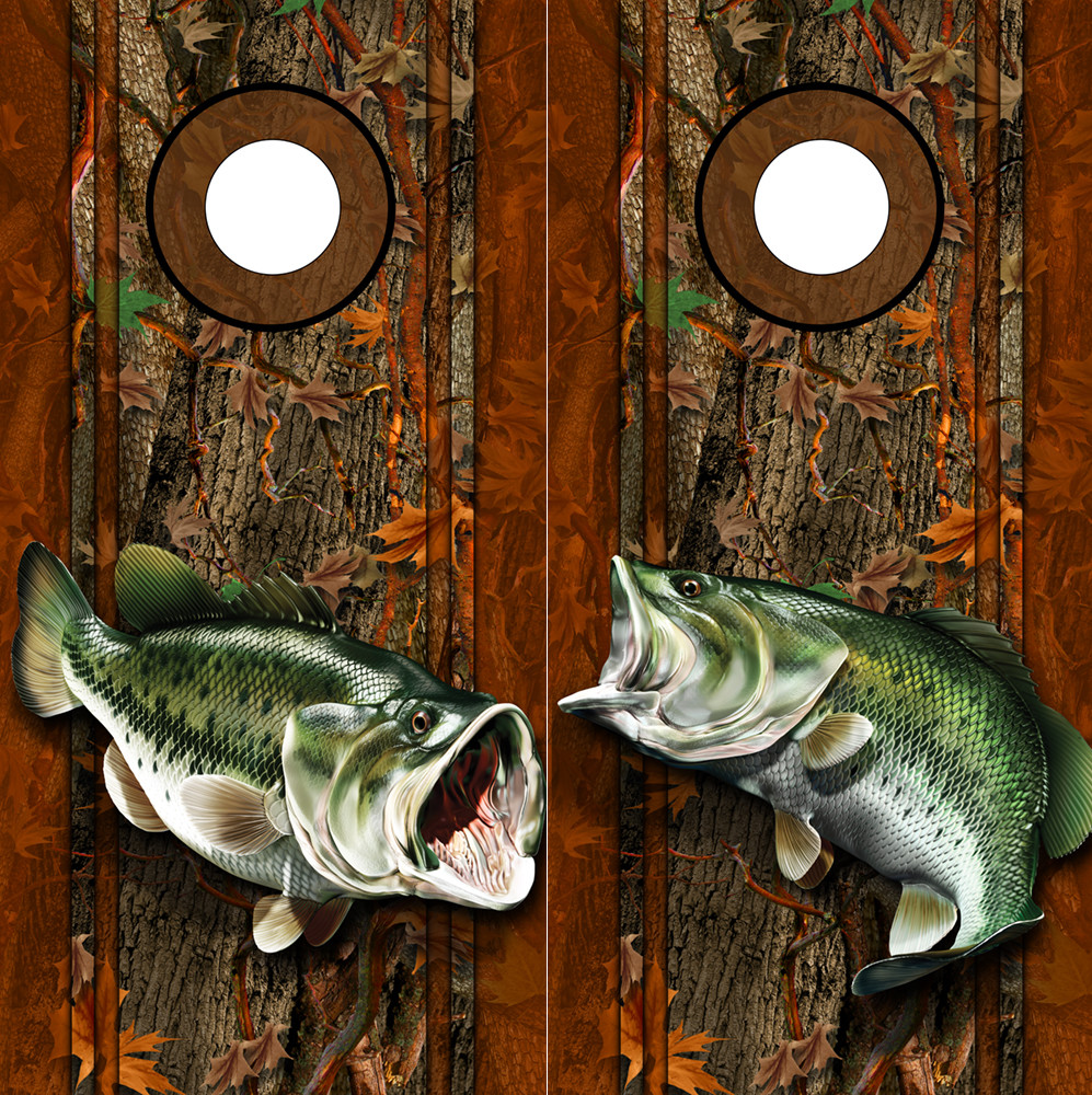 Cornhole Decals Wraps Fishing Graphics Bass Fish Oak Ambush Camouflage 00r/01L