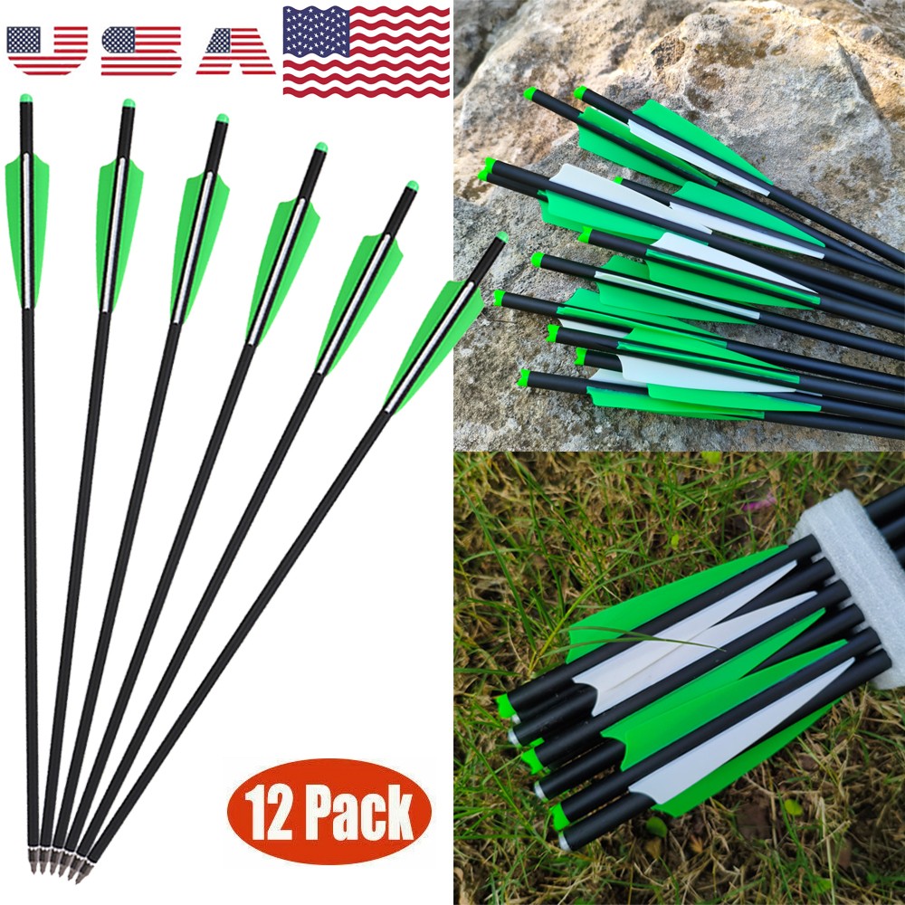 12PCS Archery 20″ Carbon Crossbow Bolts OD8.8mm 125Grain Removable Tips Hunting