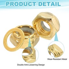 16 Pcs Skateboard Truck Nuts and 16 Pcs Truck Axle Washers, Gold