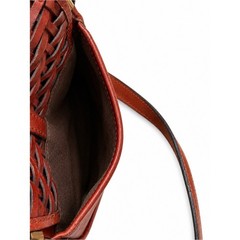 Leather Woven Saddle Crossbody Bag Brown Gold Color Accents Festival Hiking