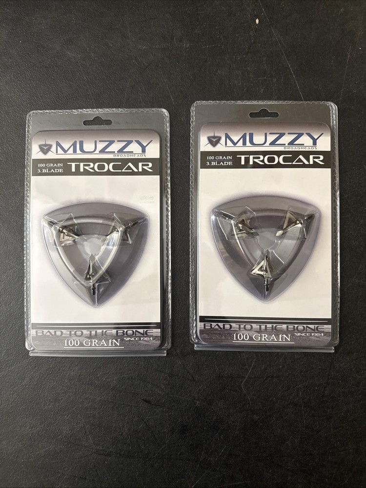 Muzzy Trocar 100gr 3-Blade Fixed Broadheads Archery Hunting – 2 Pack NEW
