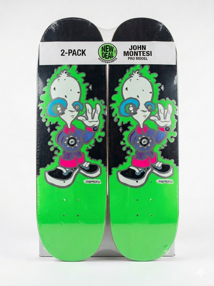 (2-Pack) New Deal John Montesi Alien Neon R7 Skateboard Deck Old School Shape