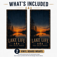 Lake Life Cornhole Board Wraps Set of 2 Cabin Sunset Vinyl Decals 24×48