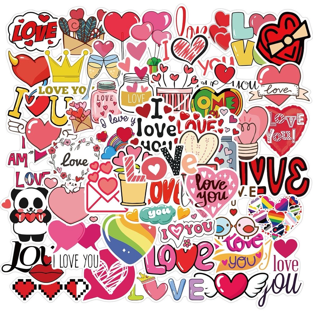 30Pcs Random Cute Love Theme Valentine’s Day Vinyl Waterproof Stickers Decals