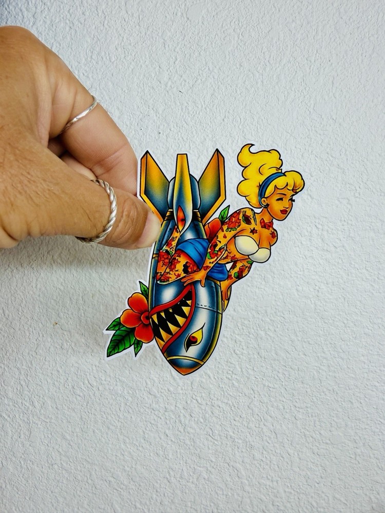 Traditional Tattoo Pin Up Bomb Girl Sticker Motorcycle Aviation Bomber Decal