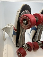 Vintage Derby Fireball Quad Roller Skates Size 5 Made Philippines White Red Blue