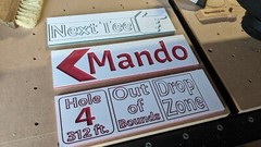 Custom tee signs, 8 x 11, color varies by preference.