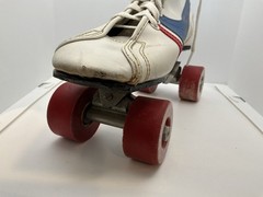 Vintage Derby Fireball Quad Roller Skates Size 5 Made Philippines White Red Blue