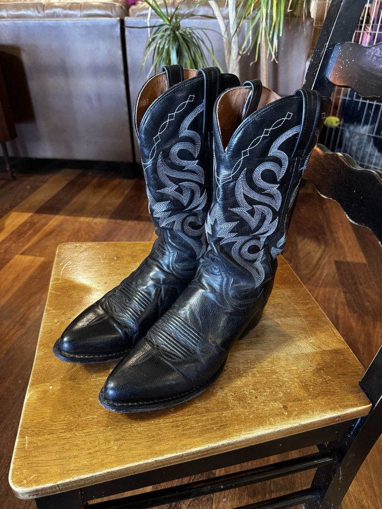 Dan Post Milwaukee Black Leather Western Cowboy Boots Gray Stitched, US 10.5