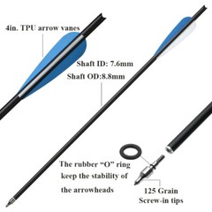 12X Carbon Crossbow Bolts 20in OD8.8MM Half Moon Nock for Archery Hunting Target