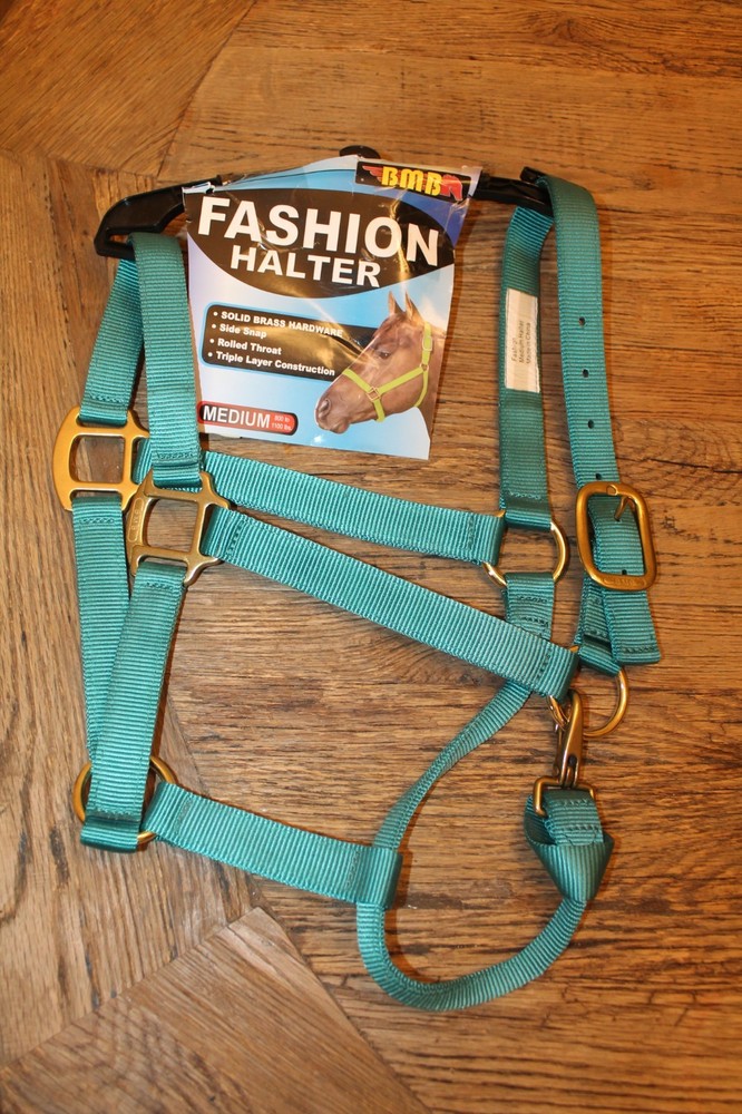 NEW Premium BMB Horse Halter Solid Brass Hardware Medium 800-1100lbs Turquoise G