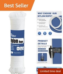 Strong 100 Ft White Nylon Rope – 1/8 Inch, Perfect for Crafts, Camping, and More